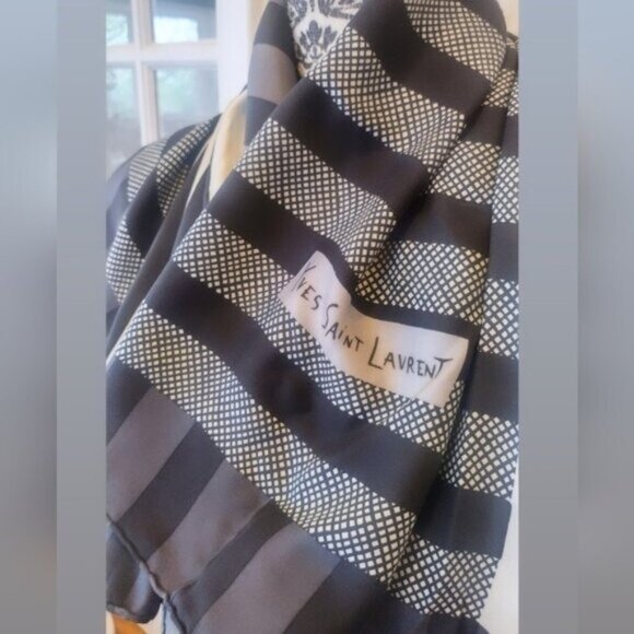 Yves Saint Laurent Stripe Print Cotton Scarf - Picture 4 of 7